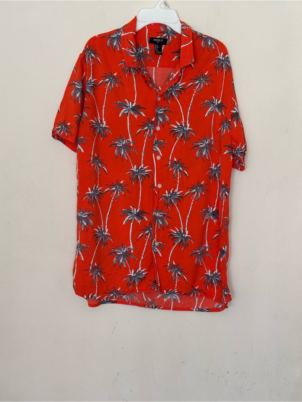 Forever 21 Orange Palm-Print Short-Sleeve Button-Up  Shirt